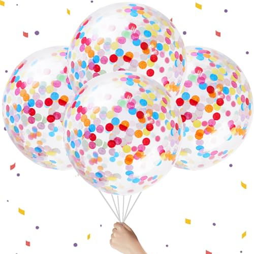 LUKIUP Konfetti Ballons, 4 Stück Transparent Luftballon Xxl, 36 Zoll Ballons, 90 CM Grosse Transparent Luftballon, riesen luftballons für Hochzeiten, Geburtstage, Weihnachten