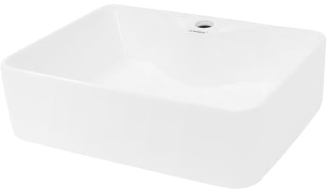 LuxeBath Waschbecken Keramik 480x380x140 mm eckig Weiß, Aufsatzwaschbecken für Badezimmer/Gäste-WC, Aufsatzbecken im modernen Design, Waschtisch mit Armaturloch, Waschschale Waschplatz Handwaschbecken