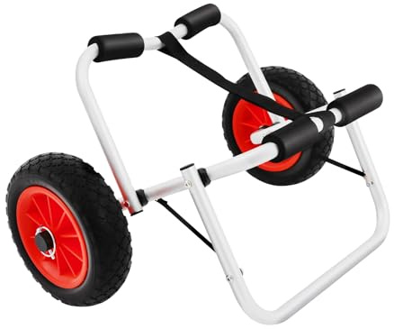 QIERF Carro de Kayak Plegable para Canoa, Carro Paddle Surf, Capacidad de Carga de 80 kg, Carro de Transporte de Aluminio para Tabla de Sup, Canoa y Barco, Ruedas de Poliuretano de 10 Pulgadas para