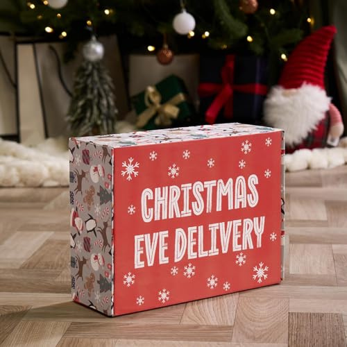 OHS Christmas Eve Box, Festive Reusable Gift Box for Presents with fold Over Lid Christmas Gifts Kids Families Couples Xmas Gift Packaging for Festive Treats Story Books Holidays Surprises