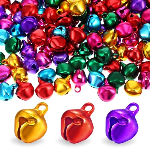 150 Stück Glöckchen Klein Kleine Glöckchen Zum Basteln Bunte Anhänger Glocke Metallglöckchen Mit Ösen Farbige Bastelglocken Bells Glocken für Handwerk Schmuck Festival Dekoration Haustier