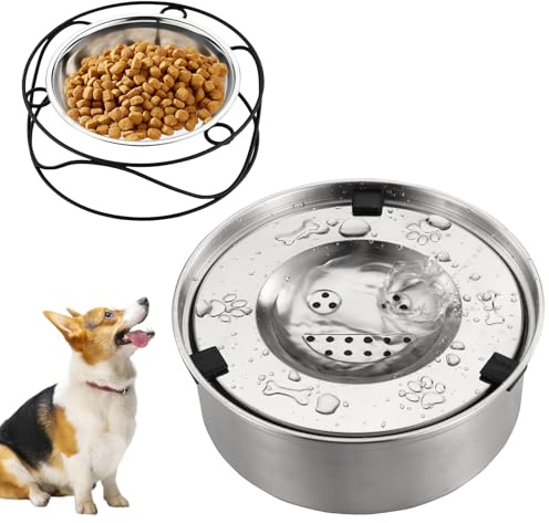 Holtrae Ensemble De Gamelle Anti Eclaboussure Chien,Gamelle Eau Chien en Acier Inoxydable avec Support Flottant,Antidérapante,Gardez Le Sol Propre Et Hygiénique(1L)