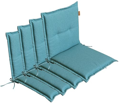 LILENO HOME Gartenstuhl Auflagen [4er Set - Niedriglehner] in Türkis | bequeme Liegen als Sitzauflagen für Gartenmöbel - Stuhlkissen für Gartenstühle und Klappstühle BAR