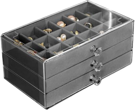 Canigegui Edelstein Vitrine 54 Fächer,15 * 23**10 Cm, 3 Schubladen Rock Sammelbox, Setzkasten Für Mineralien, Transparente Acryl Stein Sammelbox,Für Kinder Aufbewahrungsbox Crystal Organizer