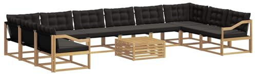 vidaXL Outdoor-Sofagarnitur mit Kissen 11 pcs Weiß und Schwarz, Garten Set, modernes Outdoor Sofa, langlebige Lounge, Textilene Couch, wetterfeste Sitzgelegenheit für die Terrasse