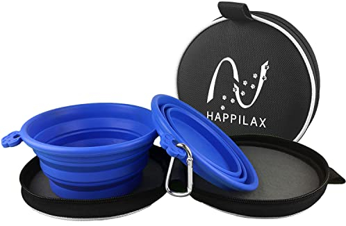 Portable Silicone Dog Bowls Set, Foldable & Adjustable, Leak-Proof Design, BPA-Free, Ideal for Wet/Dry Food, Travel Friendly - Blue