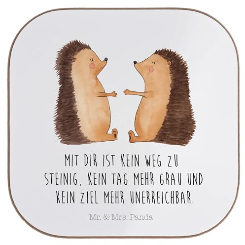 Mr. & Mrs. Panda Glasuntersetzer Igel Liebe - Geschenk, Ehefrau, Liebesgeschenk, Partner, Freundin, Untersetzer Holz, Getränkeuntersetzer,