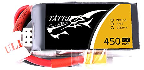TATTU Batterie LiPo 2S 450 mAh 2S 75C 7,4 V avec fiche XT30 pour Petites Lames FPV Torrent 110 Baby Hawk Micro 2 E-Flite 180 CFX