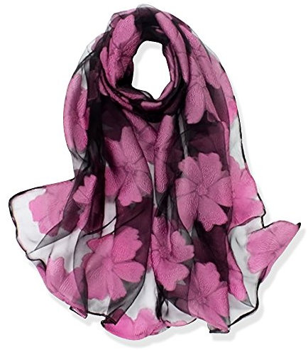 YFZYT Organza-Schal für Damen mit Feder Stickerei Muster/Elegantes Accessoire für Frauen/Organza-Schal/Halstuch/Schulter-Tuch/Schal Chiffon Stola Scarves - Lila Blume