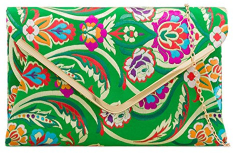 LeahWard Women's Satin Floral Clutch Bags Party Wedding Evening Handbag 158 (2211 Green)