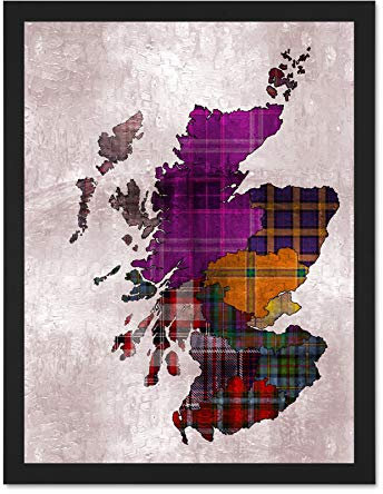 Wee Blue Coo Tartan Map White Background Spe Picture Art Large Framed Art Print Poster Wall Decor 18x24 inch