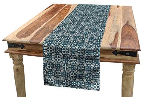 ABAKUHAUS Jahrgang Tischläufer, Petal Silhouettes Curlicues, Esszimmer Küche Rechteckiger Dekorativer Tischläufer, 40 x 180 cm, Dunkler Teal Eggshell