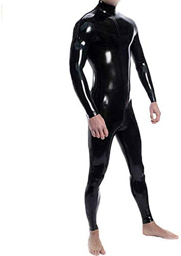 ZHANGSL Herren Glänzendes Lackleder Catsuit Ganzkörper-Men Design Sexy Latex Eng Zipper Jumpsuit Gummi Kleidung mit Schrittgurt Zip