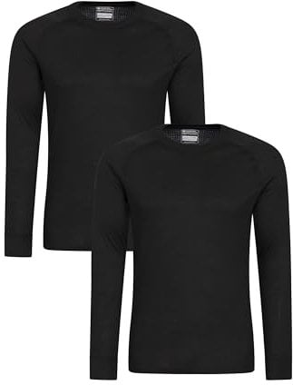 Mountain Warehouse Talus Mens Long Sleeved Baselayer Multipack - Isotherm, Lightweight, Warm - Best for Winter, Skiing, Snowboarding Black (2 Pack) L