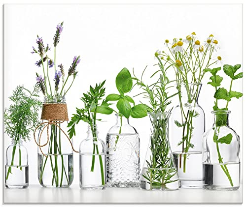 ARTLAND Spritzschutz Küchenrückwand Küche Herd Glas mit Motiv 60x50 cm Desgin Modern Kräuter Pflanzen Blumen Basilikum Lavendel Gewürze H9KE