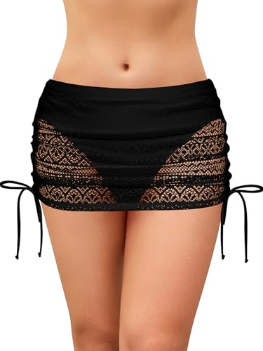 SHEKINI Gonna da Bagno Donna in Pizzo con Slip Interno Pantaloni da Bagno da Spiaggia Trasparente Gonna Corta a Vita Alta Slip Bikini di Base