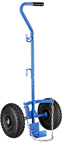 Gas-Trolley GT 89 - Gasflaschen Wagen für 5 kg und 11 kg Gasflaschen, 25 kg max. Traglast, Mit praktischen Halterungen für Abflammgeräte, Ergonomischer Griff Blau