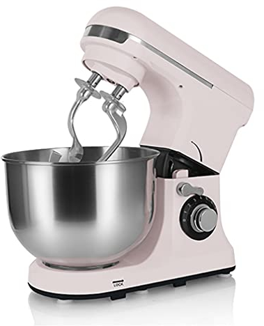 FOMT Profesional Batidora Amasadora, Amasadora De Bajo Ruido para Repostería,Robot De Cocina Automática Multifuncional Robot Multifuncional,6 Velocidades Batidora Eléctrica para Pasteles,Rosado