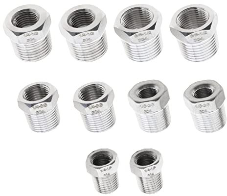ECSiNG Lot de 10 adaptateurs filetés femelle vers mâle 1/8 à 1/4 3/8 à 1/2 1/4 à 3/8 1/8 à 3/8 1/4 à 1/2 connecteur BSP en acier inoxydable 304 pour joindre un tuyau d'air