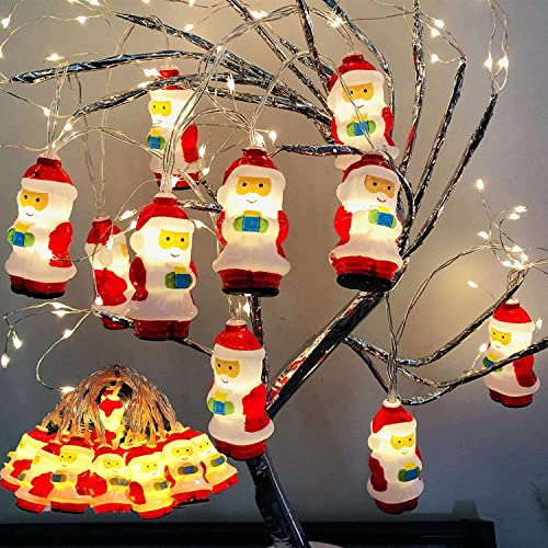 lichterkette weihnachten ,String lights Weihnachten Lichterkette LED Santa Claus für außen und innen,2M 10LED,BatterieBetrieben Warmweiß Lichterketten Wasserdicht Dekorative Lichter für Balkon