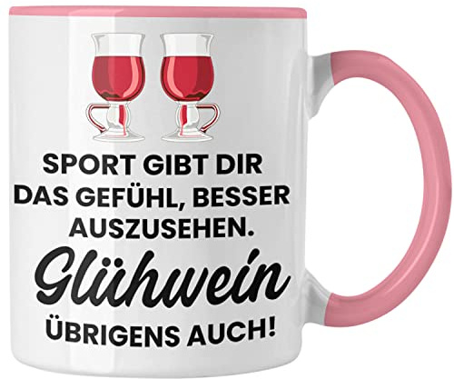 Trendation - Glühwein Tasse Lustig Spruch Glühweinbecher mit Henkel Doppelwandig Glühweintassen Gläser Weihnachtsmarkt Becher Tassen Geschenk (Rosa)