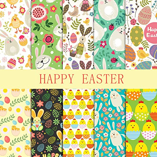 10 Stück Ostern Thema Baumwolle Stoff Ostern Bedruckte Baumwolle Stoff Frohe Ostern Stoff Bündel Ei Kaninchen Muster Ostern Thematisiert Dekoration Stoff Patchwork für DIY Ostern Party Ornamente