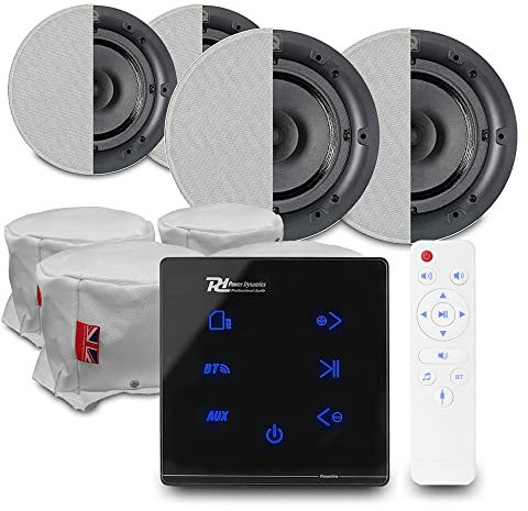 Power Dynamics Powerline Bluetooth Ceiling Speakers System Package - A100B In-Wall Amplifier, 4x Q Acoustics QI65CB Speakers & Fire Hoods - Home Audio Installation Kit