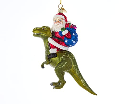Kurt S. Adler Noble Gems Glas-Ornament Weihnachtsmann auf Dinosaurier, 13 cm, mehrfarbig