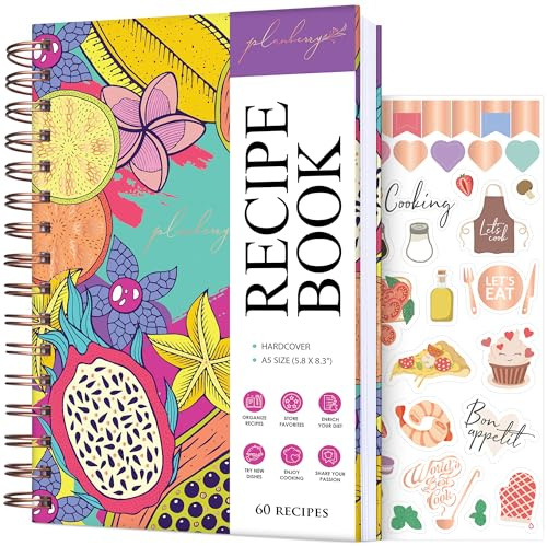 PLANBERRY Livre de recettes – Livre de cuisine vierge à couverture rigide à écrire dans vos propres recettes – Journal de cuisine vide à remplir – Carnet de recettes familial vierge – 60 recettes, 14
