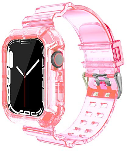 YUANYHE Compatible con Apple Watch Pulsera 38mm 40mm 41mm 42mm 44mm 45mm, Transparente Cristal con Funda Protectora, Correa de Silicona Suave para iWatch Series 7 6 5 4 3 SE, 38mm 40mm 41mm, Silicona,