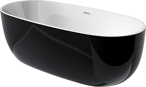 VBChome Badewanne 170x80 cm Schwarz Acryl SET Premium Badewanne Freistehend Eingebauter Überlauf Siphon Inklusive Modern Komfort Elegant Top Qualität