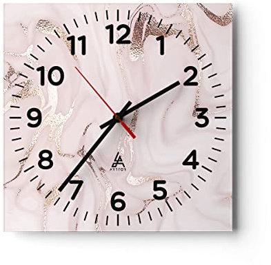 ARTTOR Moderne Wanduhr 40x40cm Quadrat Glasuhr Abstrakt Pastell - 4799 | Marmor Verschüttet Rosa Glas Analog Wanduhr Lautlos Wanddekoration Wohnzimmer Küche Wanddeko Küchenuhr Geräuschlos ARTTOR