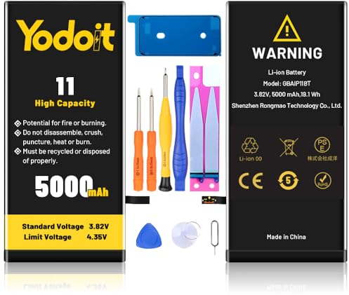 6000 mAh Akku für Phone 11, Upgraded Yodoit High Capacity Replacement Battery 0 Cycle for Phone 11 Model A2111, A2221, A2223 mit vollständigen Reparaturwerkzeug-Kits