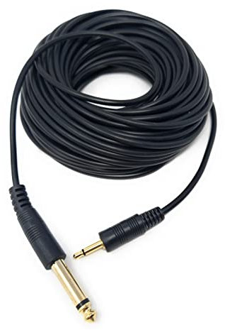 DRUT 15m 3.5mm MONO Jack to 6.35mm MONO Jack Plug Audio TS Coax Cable Lead, Male to Male Gold Flashed Ends 50ft