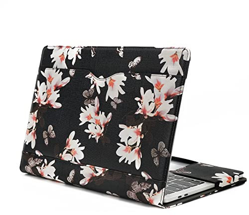 TT TYTX Compatible with MacBook Air Leather Case 13 Inch 2021 2020 2019 2018 (A2337 A2179 A1932) Laptop Sleeve Protective Folio Book Cover (New MacBook Air 13'', Black Flower)