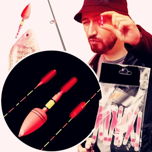 Glow Fever 100 Stück (10 Stück) Fluoreszierende Leuchtstäbe, Durchmesser 4,5 mm Lichtsichtbarkeit bis zu 30 m, leuchtender Schwimmer für Schwimmer, Bobber, Rutenspitze, Rot