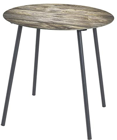 Home4You Beistelltisch - Braun - Schwarz - Sicherheitsglas - Stahl - Ø 40 cm - mit Motivdruck