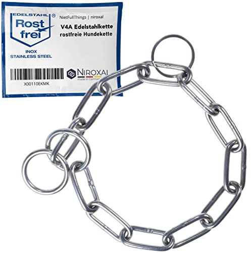 Kettenwürger für Hunde mit Kopfumfang 34-38 cm aus Edelstahl V4A Hundekette mit Zugstop Kettenhalsband langgliedrig 5mm dick und 49 cm Gesamtlänge
