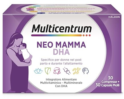 Multicentrum Neo Mamma DHA Integratore Multivitaminico Donna, 60 Cpr | con Acido Folico, Vitamina d, b12 e biotina