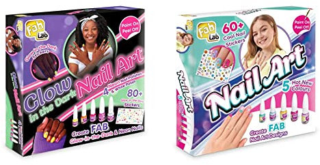 FabLab FL112 Glow in the Dark And Neon Nail Art Painting Kit with Stickers & FL002 Nail Art Kit-Hot New Colours,
