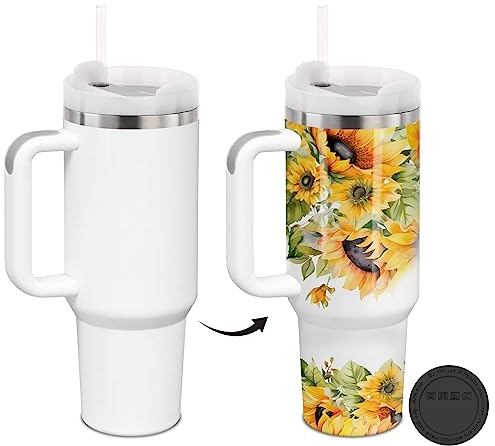 Stanley Dupe - Vaso de sublimación de 40 onzas con asa y tapa de popote, mango extraíble, doble pared de acero inoxidable aislado para transferencia de calor