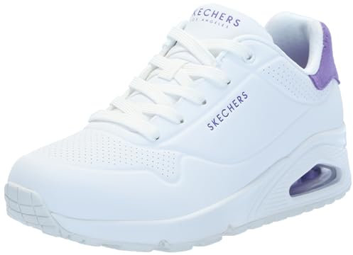 Skechers Uno, Zapatillas Mujer, White Durabuck Purple Suede Trim, 36.5 EU