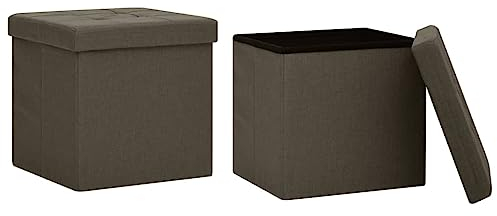 vidaXL Pouf con Contenitore Pieghevoli 2pz Marrone Scuro in Simil Lino