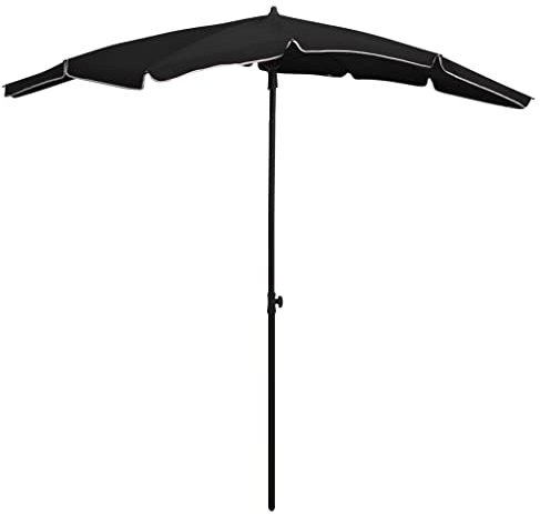 Higsose Parasol de Plage avec Mât en Acier 200x130x234 cm Noir Tissu Parasol d'extérieur Créez de l'ombre Parasol de Patio Facilement Ouvert Fermé Parasol de Terrasse Balcon Jardin