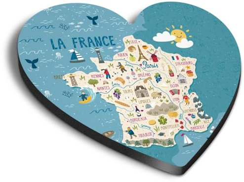 1x Heart MDF Magnet 6cm - France French Map World Travel Europe - Fridge Locker Office Whiteboard Toolbox #58651