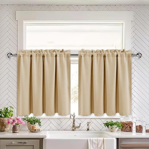 XWZO Tende oscuranti, da cucina, da bistrò, per piccole finestre, roulotte, 66 cm x 114 cm, beige per pannello, set da 2 pezzi