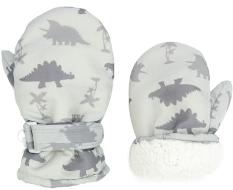FORUHOO Kinder Handschuhe Wasserdicht mit Fleece Fäustlinge für Unisex Baby Winter(Kurz: Dinosaurier Eisengrau,1)