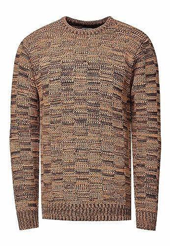Rusty Neal Herren Pullover Schwerer Grobstrickpullover mit Rundhals-Ausschnitt im Streetwear Kontrast Block-Design S - 3XL 438, Farbe:Camel, Größe S-3XL:3XL