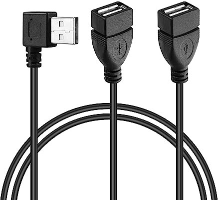 GINTOOYUN USB A 2.0 Y Splitter Extension Cable,90 Degree Angle Male to Dual Female Connector Cable for Car,Laptop,PC,Mobile Telephone,Printer/U-Disk etc 3.28FT(Left Angle(Left Angle)