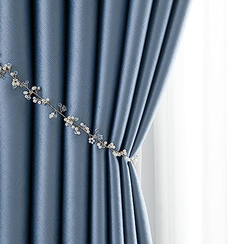 KnSam Rideaux Occultants Bleu avec Crochets, Rideau Style Moderne, 2 Panneaux, 264 x 214cm (1 Panneau: 132 x 214cm)